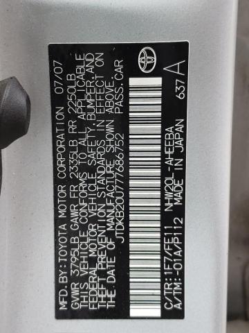 Photo 10 from auction – 2007 TOYOTA PRIUS with VIN JTDKB20U777686752