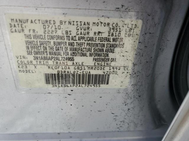 Photo 10 from auction – 2010 NISSAN SENTRA 2.0 with VIN 3N1AB6AP2AL724955