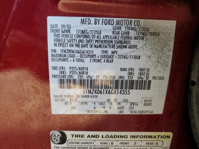 Photo 10 from auction – 2006 FORD FREESTYLE with VIN 1FMZK061X6GA14355