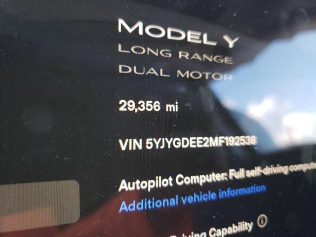 Photo 8 from auction – 2021 TESLA MODEL Y with VIN 5YJYGDEE2MF192538