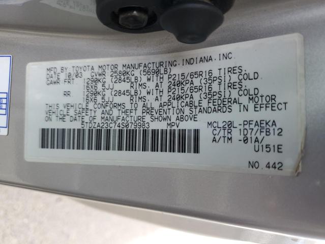 Photo 10 from auction – 2004 TOYOTA SIENNA CE/ with VIN 5TDZA23C74S079983