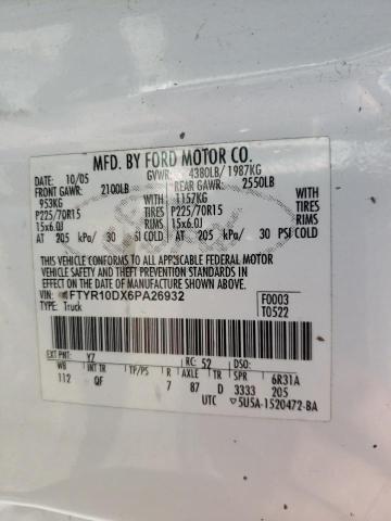 Photo 10 from auction – 2006 FORD RANGER with VIN 1FTYR10DX6PA26932