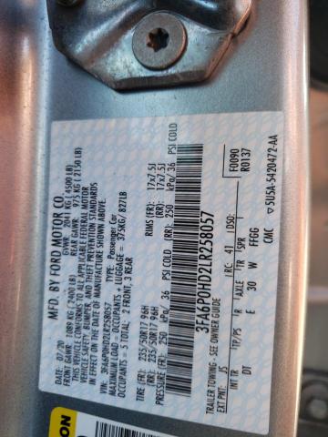 Photo 10 from auction – 2020 FORD FUSION SE with VIN 3FA6P0HD2LR258057