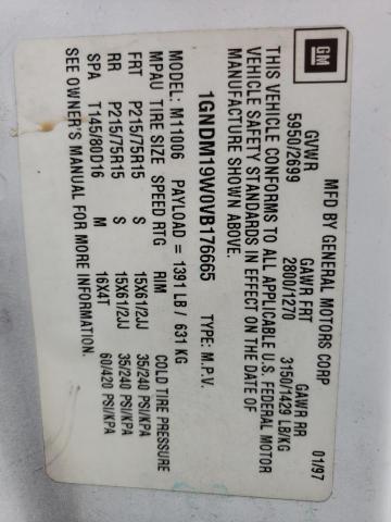 Photo 10 from auction – 1997 CHEVROLET ASTRO with VIN 1GNDM19W0VB176665
