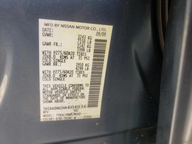 Photo 10 from auction – 2010 NISSAN ARMADA SE with VIN 5N1BA0ND2AN604036