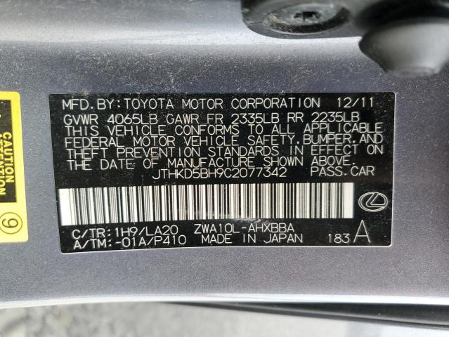 Photo 10 from auction – 2012 LEXUS CT 200 with VIN JTHKD5BH9C2077342