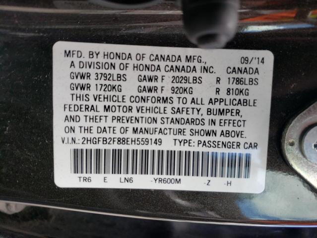 Photo 10 from auction – 2014 HONDA CIVIC EX with VIN 2HGFB2F88EH559149