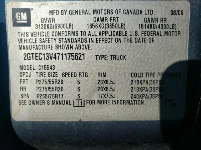 Photo 10 from auction – 2007 GMC NEW SIERRA with VIN 2GTEC13V471175621