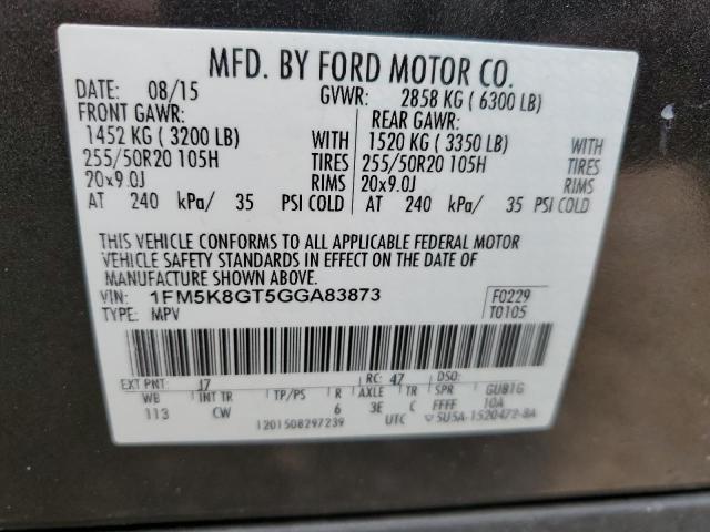 Zdjęcie 10 z aukcji – 2016 FORD EXPLORER S z VIN 1FM5K8GT5GGA83873
