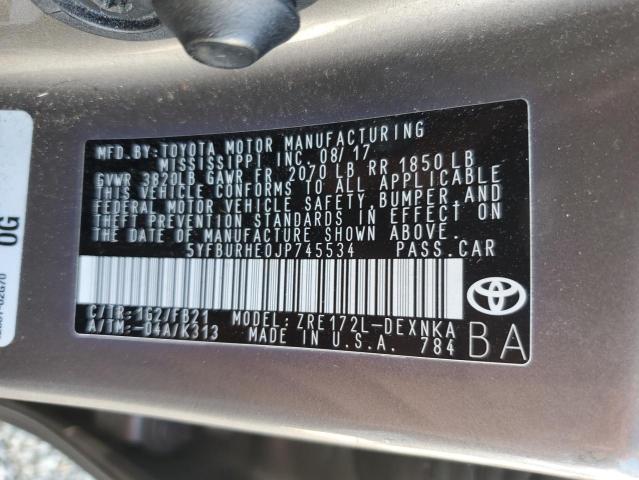 Photo 10 from auction – 2018 TOYOTA COROLLA L with VIN 5YFBURHE0JP745534