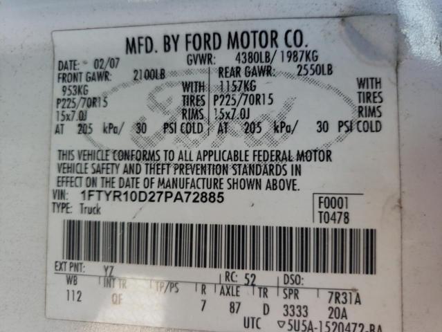Photo 10 from auction – 2007 FORD RANGER with VIN 1FTYR10D27PA72885