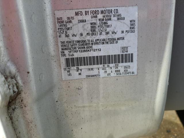 Photo 10 from auction – 2005 FORD F150 with VIN 1FTRF12285KF12112
