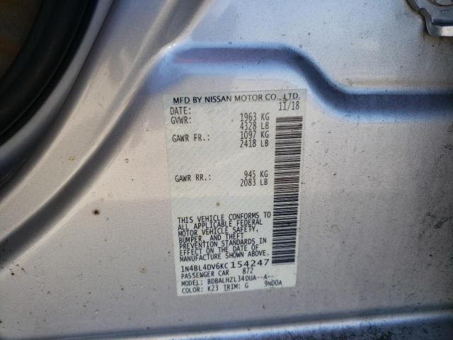 Photo 10 from auction – 2019 NISSAN ALTIMA SV with VIN 1N4BL4DV6KC154247