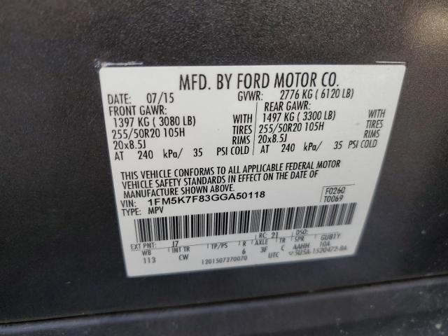 Photo 10 from auction – 2016 FORD EXPLORER L with VIN 1FM5K7F83GGA50118