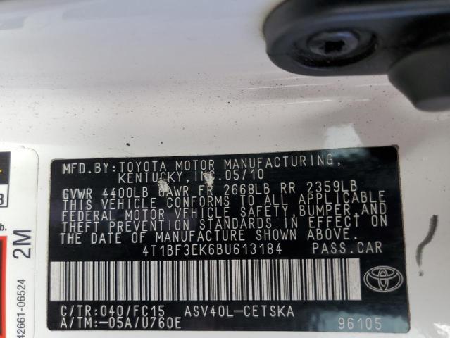 Photo 10 from auction – 2011 TOYOTA CAMRY BASE with VIN 4T1BF3EK6BU613184