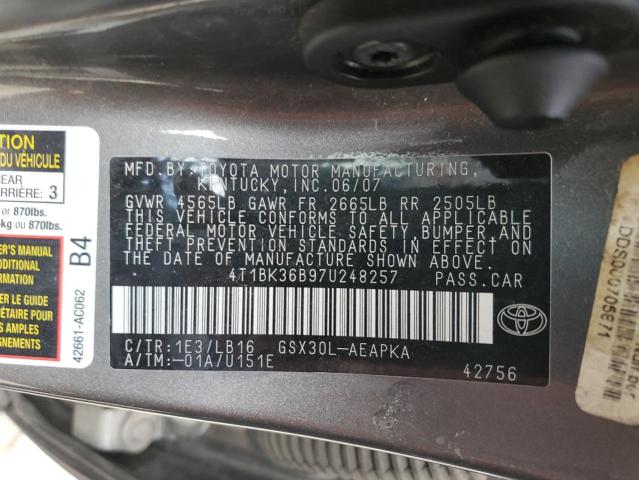 Photo 10 from auction – 2007 TOYOTA AVALON XL with VIN 4T1BK36B97U248257