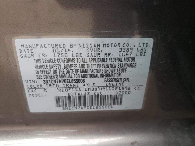 Photo 10 from auction – 2014 NISSAN VERSA S with VIN 3N1CN7AP0EL855006