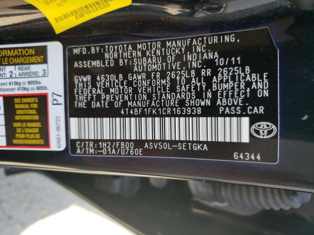 Photo 10 from auction – 2012 TOYOTA CAMRY BASE with VIN 4T4BF1FK1CR163938