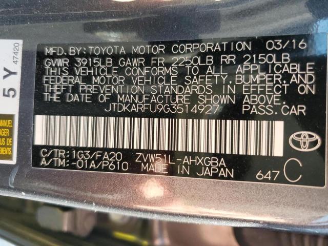 Photo 10 from auction – 2016 TOYOTA PRIUS with VIN JTDKARFU9G3514927