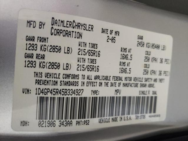 Photo 10 from auction – 2005 DODGE CARAVAN SX with VIN 1D4GP45R45B334927