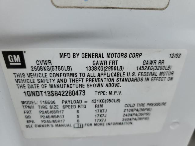 Photo 10 from auction – 2004 CHEVROLET TRAILBLAZE with VIN 1GNDT13S842280473