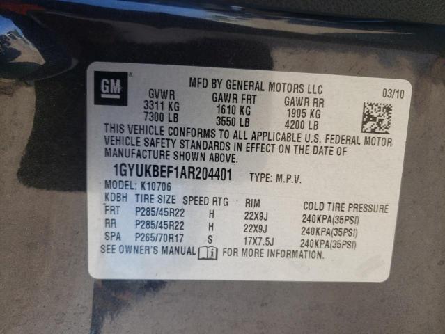 Photo 10 from auction – 2010 CADILLAC ESCALADE L with VIN 1GYUKBEF1AR204401