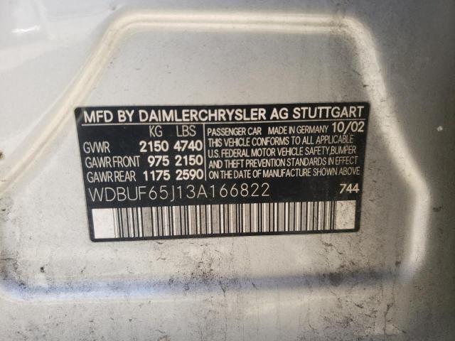 Photo 10 from auction – 2003 MERCEDES-BENZ E 320 with VIN WDBUF65J13A166822