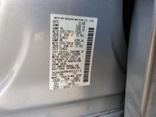 Photo 10 from auction – 2009 NISSAN ARMADA SE with VIN 5N1BA08D99N603571