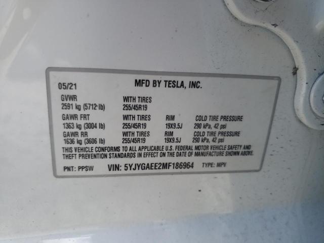 Photo 10 from auction – 2021 TESLA MODEL Y with VIN 5YJYGAEE2MF186964