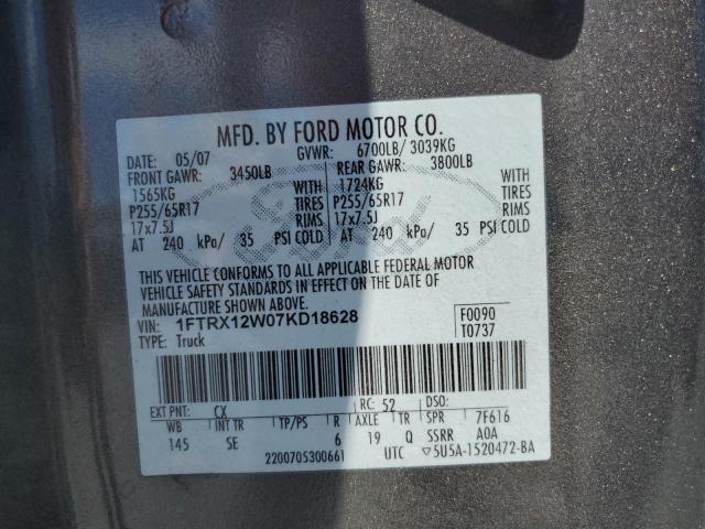 Photo 10 from auction – 2007 FORD F150 with VIN 1FTRX12W07KD18628