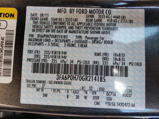 Photo 10 from auction – 2016 FORD FUSION SE with VIN 3FA6P0H70GR214185