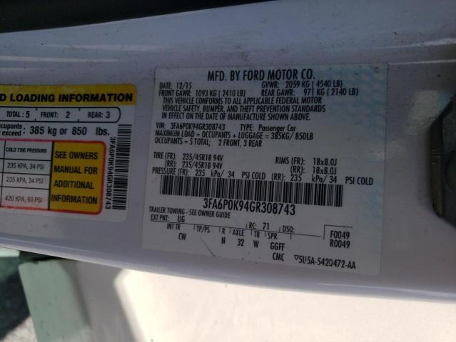 Photo 10 from auction – 2016 FORD FUSION TIT with VIN 3FA6P0K94GR308743