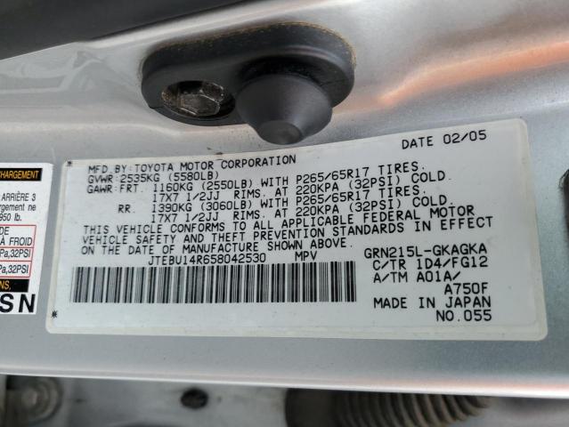 Photo 10 from auction – 2005 TOYOTA 4RUNNER SR with VIN JTEBU14R658042530