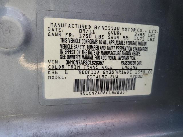 Photo 10 from auction – 2012 NISSAN VERSA S with VIN 3N1CN7AP8CL828357