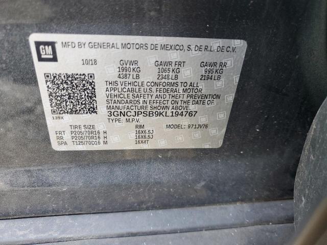 Photo 10 from auction – 2019 CHEVROLET TRAX 1LT with VIN 3GNCJPSB9KL194767