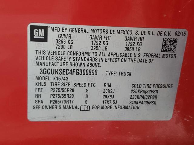 Photo 10 from auction – 2015 CHEVROLET SILVERADO with VIN 3GCUKSEC4FG300896