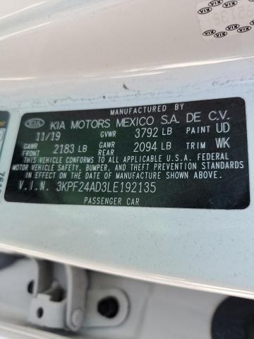Photo 10 from auction – 2020 KIA FORTE FE with VIN 3KPF24AD3LE192135
