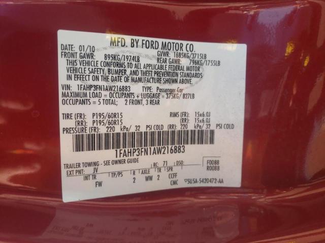 Photo 10 from auction – 2010 FORD FOCUS SE with VIN 1FAHP3FN1AW216883