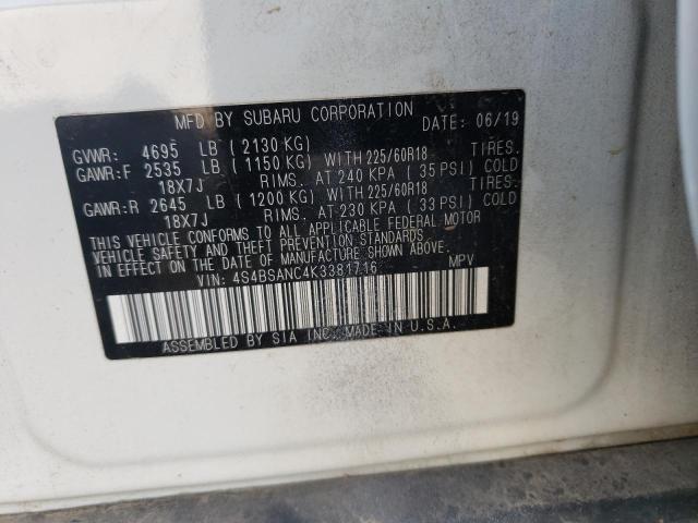 Photo 10 from auction – 2019 SUBARU OUTBACK 2. with VIN 4S4BSANC4K3381716