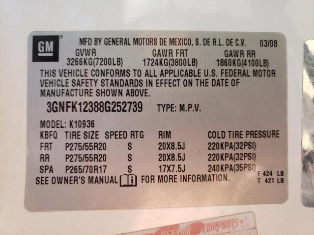 Photo 10 from auction – 2008 CHEVROLET AVALANCHE with VIN 3GNFK12388G252739