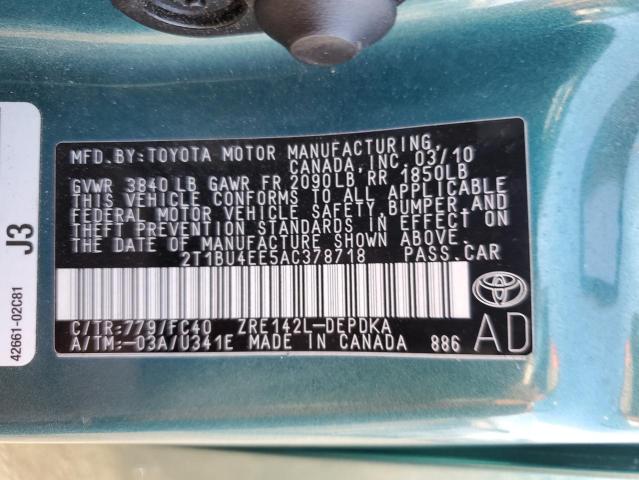 Photo 10 from auction – 2010 TOYOTA COROLA with VIN 2T1BU4EE5AC378718