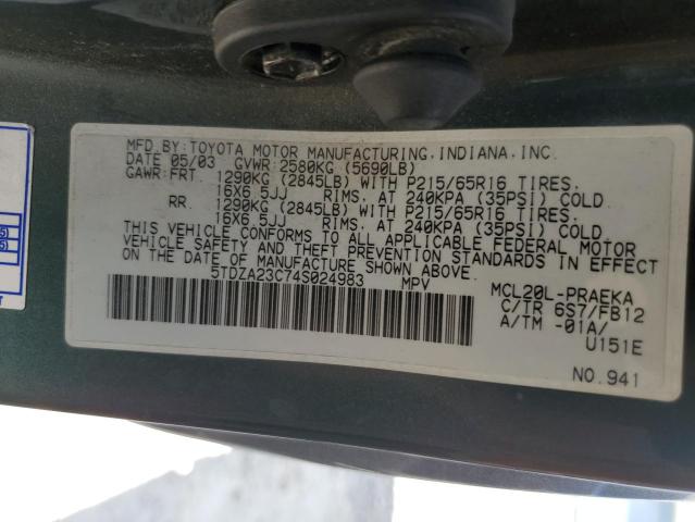 Photo 10 from auction – 2004 TOYOTA SIENNA CE with VIN 5TDZA23C74S024983