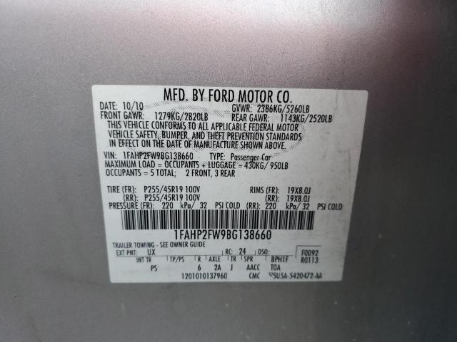 Foto 10 de la subasta – 2011 FORD TAURUS LIM con VIN 1FAHP2FW9BG138660