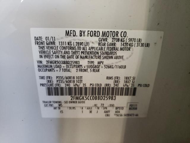 Photo 10 from auction – 2011 FORD FLEX SEL with VIN 2FMGK5CC0BBD25983