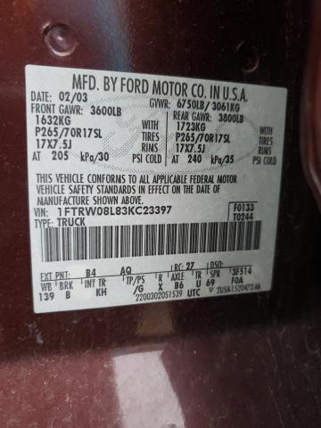 Photo 10 from auction – 2003 FORD F150 SUPER with VIN 1FTRW08L83KC23397