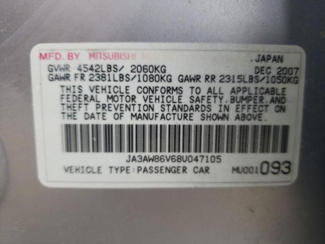 Photo 10 from auction – 2008 MITSUBISHI LANCER EVO with VIN JA3AW86V68U047105