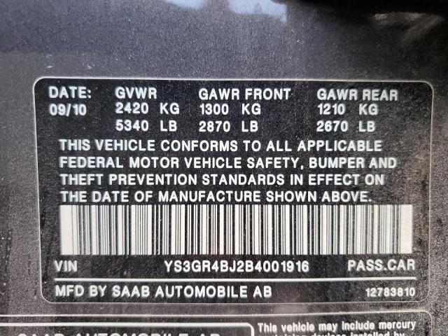Photo 10 from auction – 2011 SAAB 9-5 AERO with VIN YS3GR4BJ2B4001916