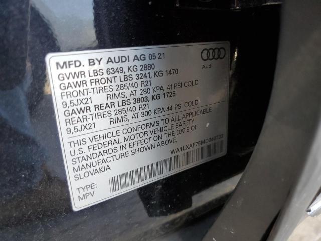 Photo 10 from auction – 2021 AUDI Q7 PREMIUM with VIN WA1LXAF75MD040733