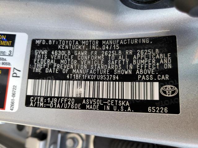 Photo 10 from auction – 2015 TOYOTA CAMRY LE with VIN 4T1BF1FK0FU953794