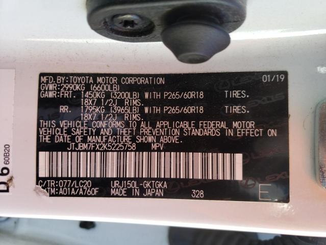 Photo 10 from auction – 2019 LEXUS GX 460 with VIN JTJBM7FX2K5225758